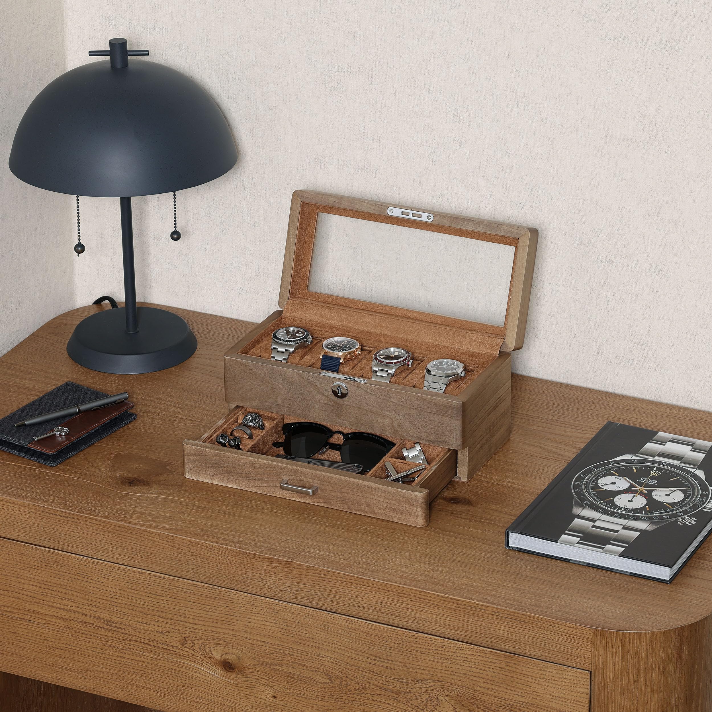 Amazon.com: ROTHWELL 4-Slot Solid Walnut Watch Box with Valet